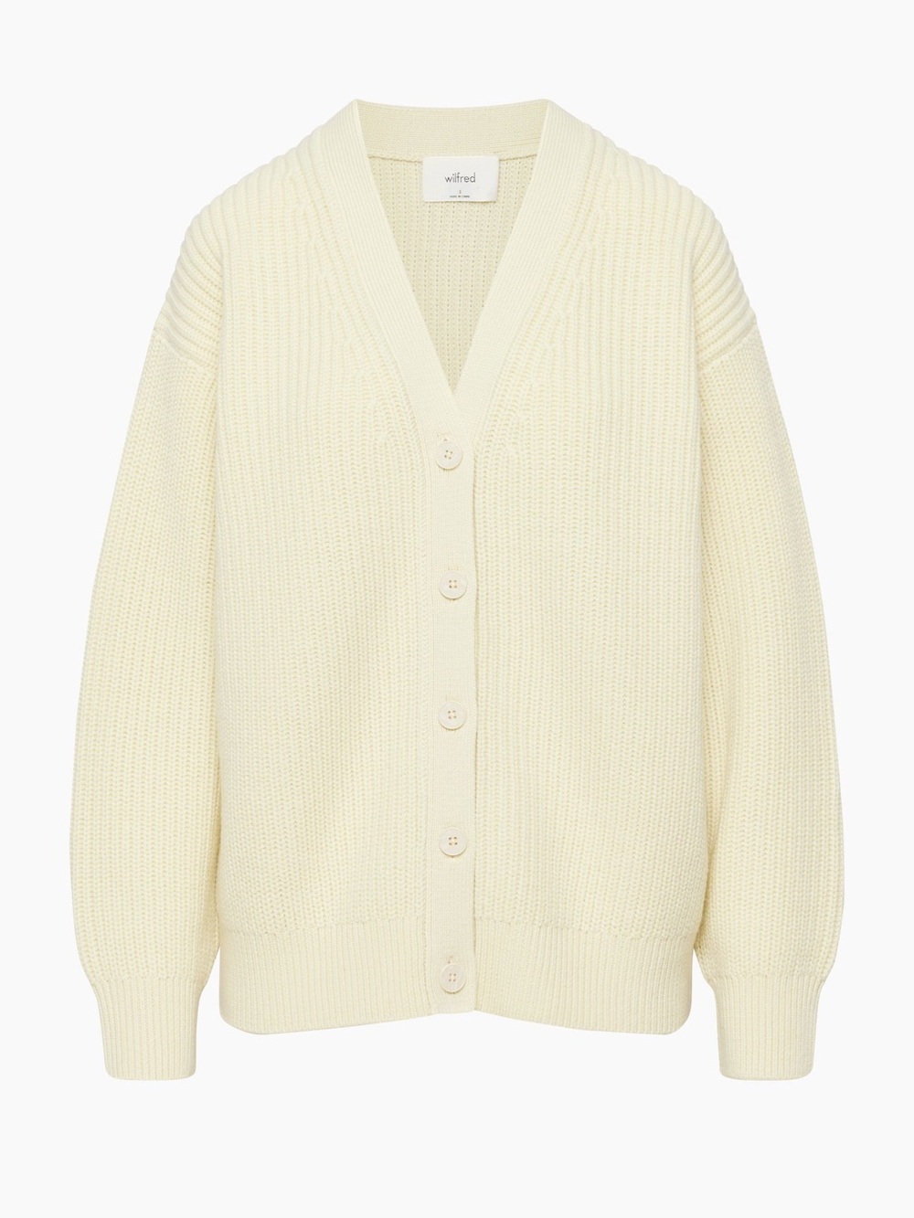 NWOT Aritzia Wilfred Pale Yellow Button-Up Ribbed Cardigan